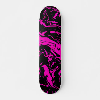 Hot Pink black abstract swirls Skateboard