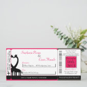 Hot Pink/Black Boarding Pass Einladung Hochzeit (Stehend Vorderseite)
