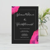 Hot Pink Black Bold Wedding Einladung (Stehend Vorderseite)