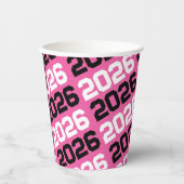 Hot Pink & Black Class Year Abschluss Pappbecher (Vorderseite)