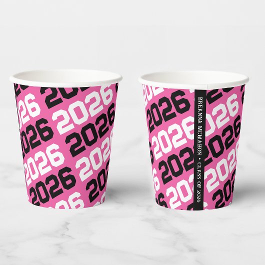 Hot Pink & Black Class Year Abschluss Pappbecher