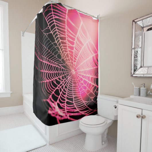 Hot Pink Black Creepy Spooky Spider Web Duschvorhang (Beispiel)