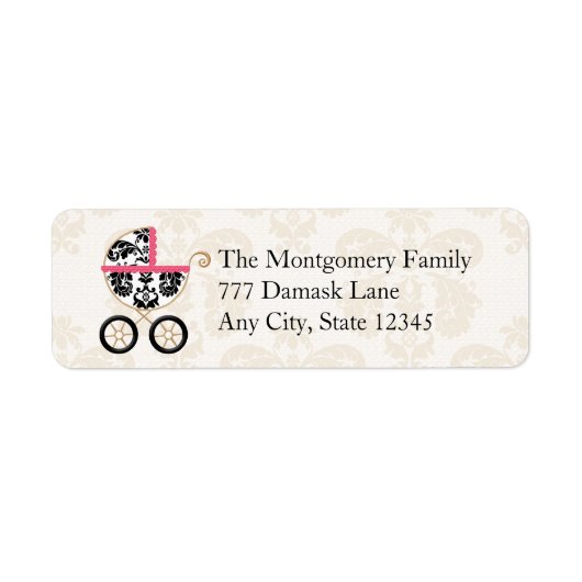 HOT PINK BLACK DAMASK BABY TRANSPORT RÜCKSENDEADRE (Vorne)