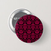 Hot Pink Black Damask Muster Button (Vorne & Hinten)