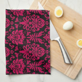 Hot Pink Black Damask Muster Handtuch (Viertel Falte)