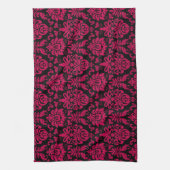 Hot Pink Black Damask Muster Handtuch (Vertikal)
