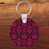 Hot Pink Black Damask Muster Schlüsselanhänger (Vorderseite)