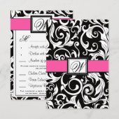 Hot-Pink-Black-Damask-RSVP-Karten RSVP Karte (Vorne/Hinten)