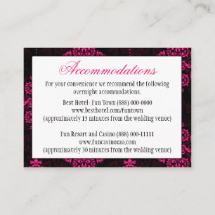 Hot Pink Black Damask Wedding Empfang Cards Begleitkarte