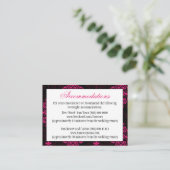 Hot Pink Black Damask Wedding Empfang Cards Begleitkarte (Stehend Vorderseite)