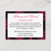 Hot Pink Black Damask Wedding Empfang Cards Begleitkarte (Rückseite)