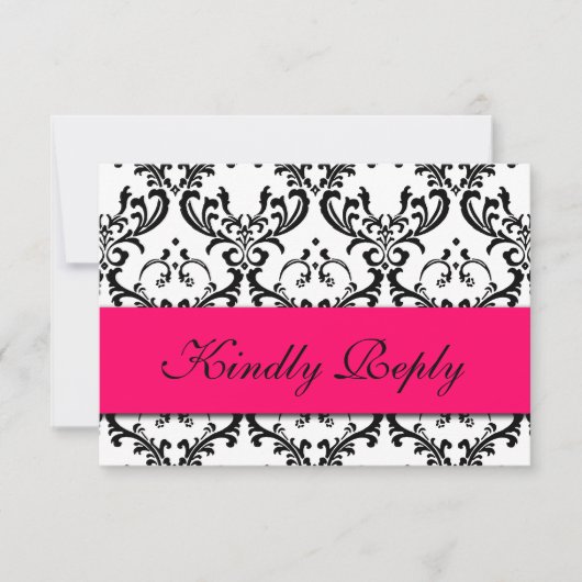 Hot Pink Black Damask Wedding UAWG RSVP Karte (Vorderseite)