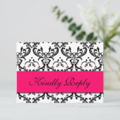 Hot Pink Black Damask Wedding UAWG RSVP Karte (Stehend Vorderseite)