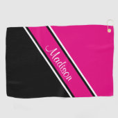 Hot Pink Black Diagonal Strip Skriptname Golfhandtuch (Horizontal)
