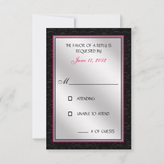 Hot Pink Black Floral Damask Diamond Herz UAWG RSVP Karte (Rückseite)