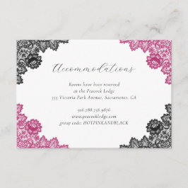 Hot Pink Black Floral Lace Wedding Accommodation Begleitkarte