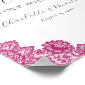 Hot Pink Black Floral Lace Wedding Welcome Sign Poster (Ecke)