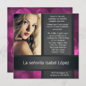 Hot Pink Black Foto Quinceanera Einladungen (Vorne/Hinten)