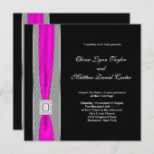 Hot Pink Black Fuchsia Pink Bow Wedding Einladung (Vorne/Hinten)