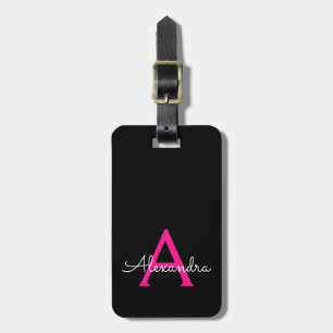 Hot Pink Black Girl Monogram Name Modern Gepäckanhänger