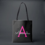 Hot Pink Black Girl Monogram Name Modern Tasche<br><div class="desc">Schwarz und heiß rosa Elegant Fügen Sie Ihren eigenen Namen Monogram Book Bag. Diese Büchertasche kann auf Ihren Vor- und Vornamen angepasst werden und als Geschenk für Weihnachten,  Geburtstag,  Brautparty oder Hochzeit.</div>