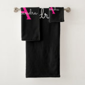 Hot Pink Black Girl Script Monogram Name Badhandtuch Set (Insitu)