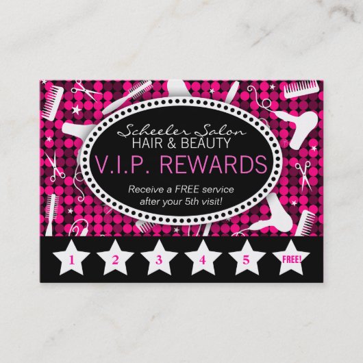 Hot Pink & Black Glam Custom Salon Loyalty Card Treuekarte (Vorderseite)