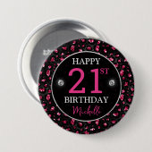 Hot Pink & Black Glitzer Leopard Spots Geburtstag Button (Vorne & Hinten)