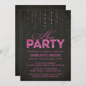 Hot Pink & Black Glitzer Look Hens Party Einladung (Vorne/Hinten)