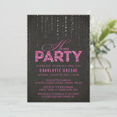 Hot Pink & Black Glitzer Look Hens Party Einladung (Stehend Vorderseite)