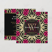Hot Pink Black Gold Moderne Hochzeit Einladung (Vorne/Hinten)