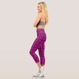 Hot Pink Black Goth Kariertes Muster Capri Leggings