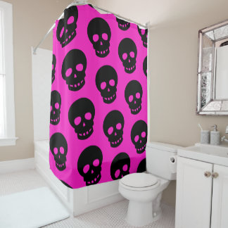 Hot Pink Black Goth Skulls Muster Duschvorhang
