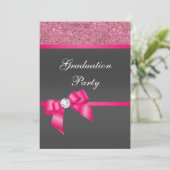 Hot Pink & Black Graduation Party Einladung (Stehend Vorderseite)
