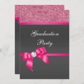 Hot Pink & Black Graduation Party Einladung (Vorne/Hinten)