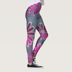 Hot Pink Black Gray Ombre Glitzer Daisy Glitzern Leggings