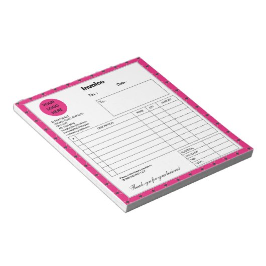 Hot Pink Black Kariert Company Rechnung Notizblock (angewinkelt)