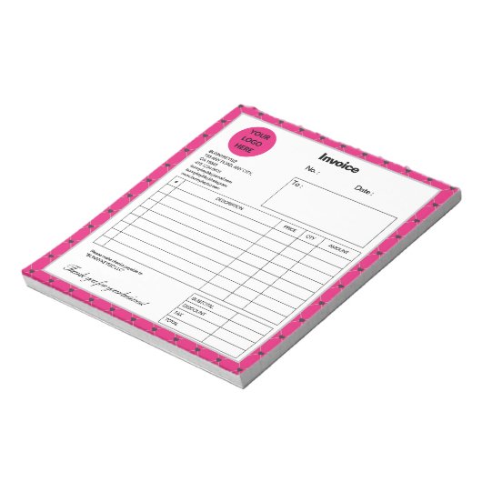 Hot Pink Black Kariert Company Rechnung Notizblock (Rotiert)