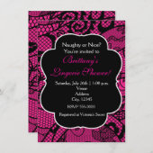 Hot Pink & Black Lace Lingerie Dusche Einladung (Vorne/Hinten)