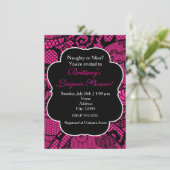 Hot Pink & Black Lace Lingerie Dusche Einladung (Stehend Vorderseite)
