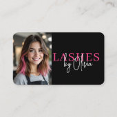 Hot Pink Black Lash Technician Photo QR Code Visitenkarte (Vorderseite)