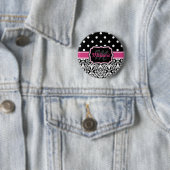 Hot Pink Black Mit Monogramm Damask Polka Dot Button (Beispiel)