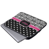 Hot Pink Black Mit Monogramm Damask Polka Dot Laptopschutzhülle (Vorne Knopf)
