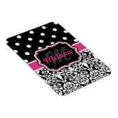 Hot Pink Black Mit Monogramm Damask Polka Dot Magnet (Rechte Seite)