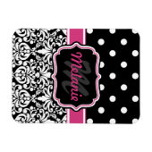 Hot Pink Black Mit Monogramm Damask Polka Dot Magnet (Horizontal)