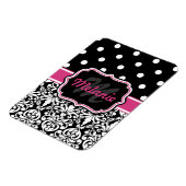 Hot Pink Black Mit Monogramm Damask Polka Dot Magnet (Linke Seite)