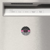 Hot Pink Black Mit Monogramm Damask Polka Dot Magnet (In Situ (Geschirrspüler))