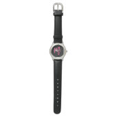 Hot Pink Black Modern Script Girls Monogram Name Armbanduhr (Flach)