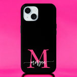 Hot Pink Black Modern Script Name Girl Monogram Case-Mate iPhone Hülle<br><div class="desc">Schützen Sie Ihr Handy stilvoll mit unserem Hot Pink Modern Script Girly Monogram Name iPhone 15 Case! Dieses Gehäuse mit einem lebhaften, heißen rosa Design ist mit Ihrem Namen in einem schicken, modernen Drehbuch für eine benutzerdefinierte Touch personalisiert. Es ist für das iPhone 15 konzipiert und bietet einen dauerhaften Schutz...</div>