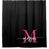 Hot Pink Black Modern Script Name Girl Monogram Duschvorhang (Vorderseite)